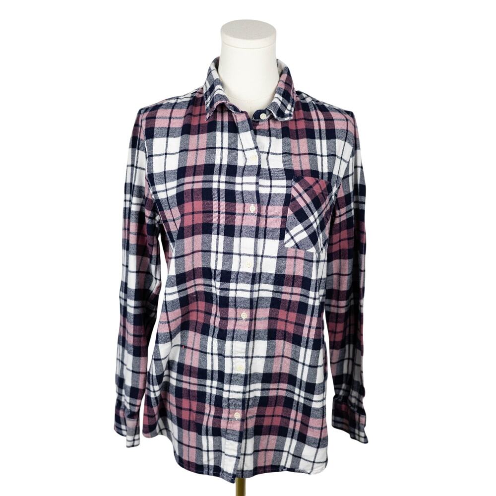 Banana Republic Size M Shirt Flannel Plaid Boyfriend Fit Navy Pink White